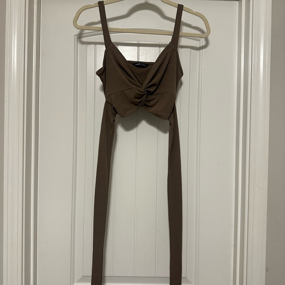 SHEIN Brown Twist Front Crop Top